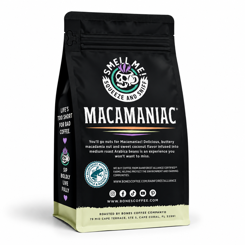 Back Macamaniac Macadamia Nut & Coconut Flavored Ground Coffee