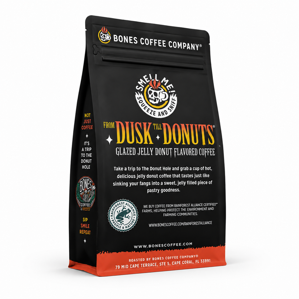 Back Bones From Dusk Till Donuts Jelly Donut Flavored Ground Coffee 12 oz
