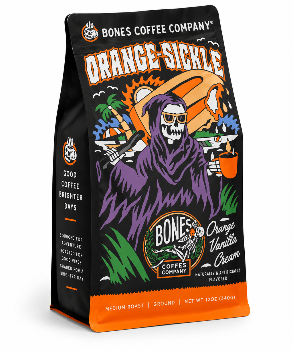 Bones Coffee Orange Sickle orange vanilla cream flavored ground coffee 12 oz