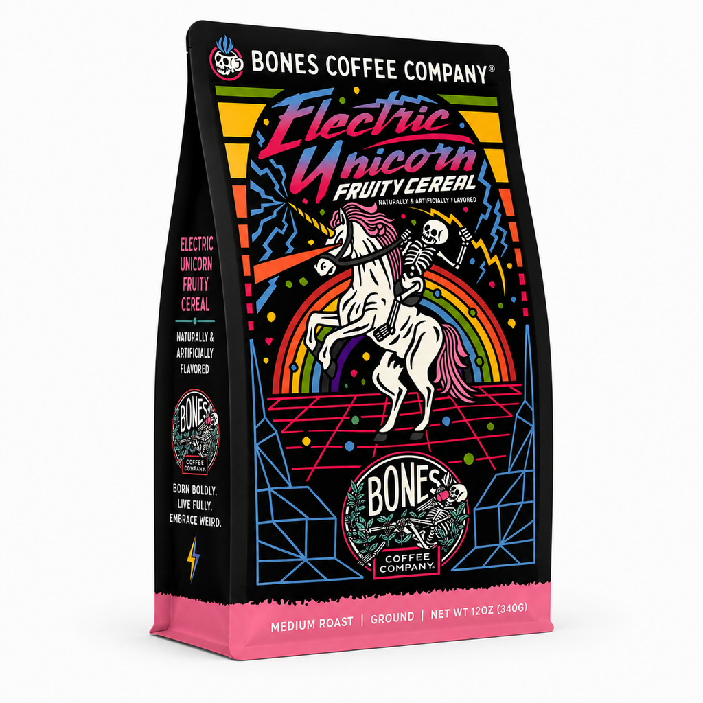 Bones Coffee Electric Unicorn Flavored Ground Coffee 12 oz