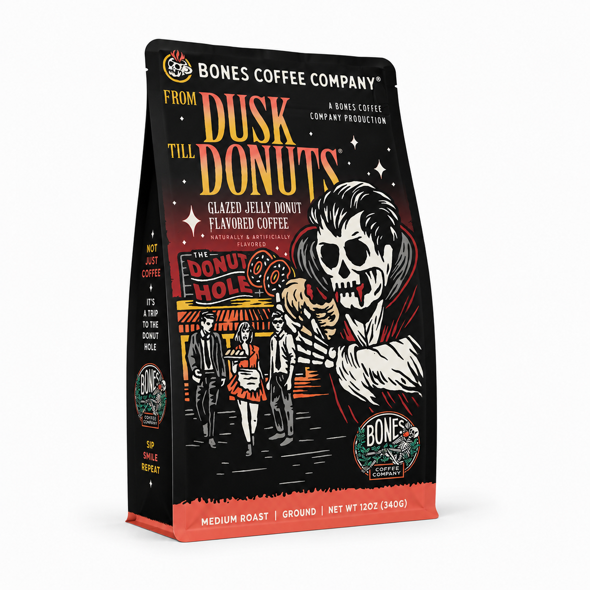 Bones Coffee From Dusk Till Donuts Jelly Donut Flavored Ground Coffee 12 oz