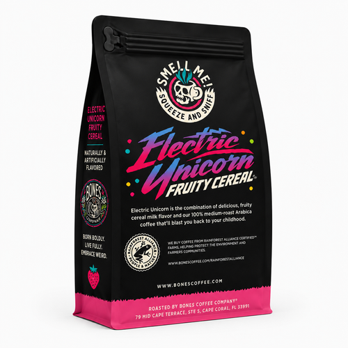 Bones Coffee Electric Unicorn Flavored Ground Coffee – 12 oz