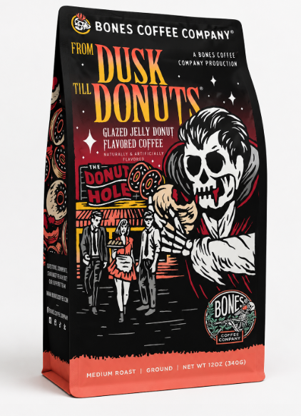 Bones Coffee From Dusk Till Donuts Jelly Donut Ground Coffee – 12 oz