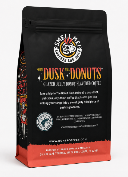 Bones Coffee From Dusk Till Donuts Jelly Donut Ground Coffee – 12 oz