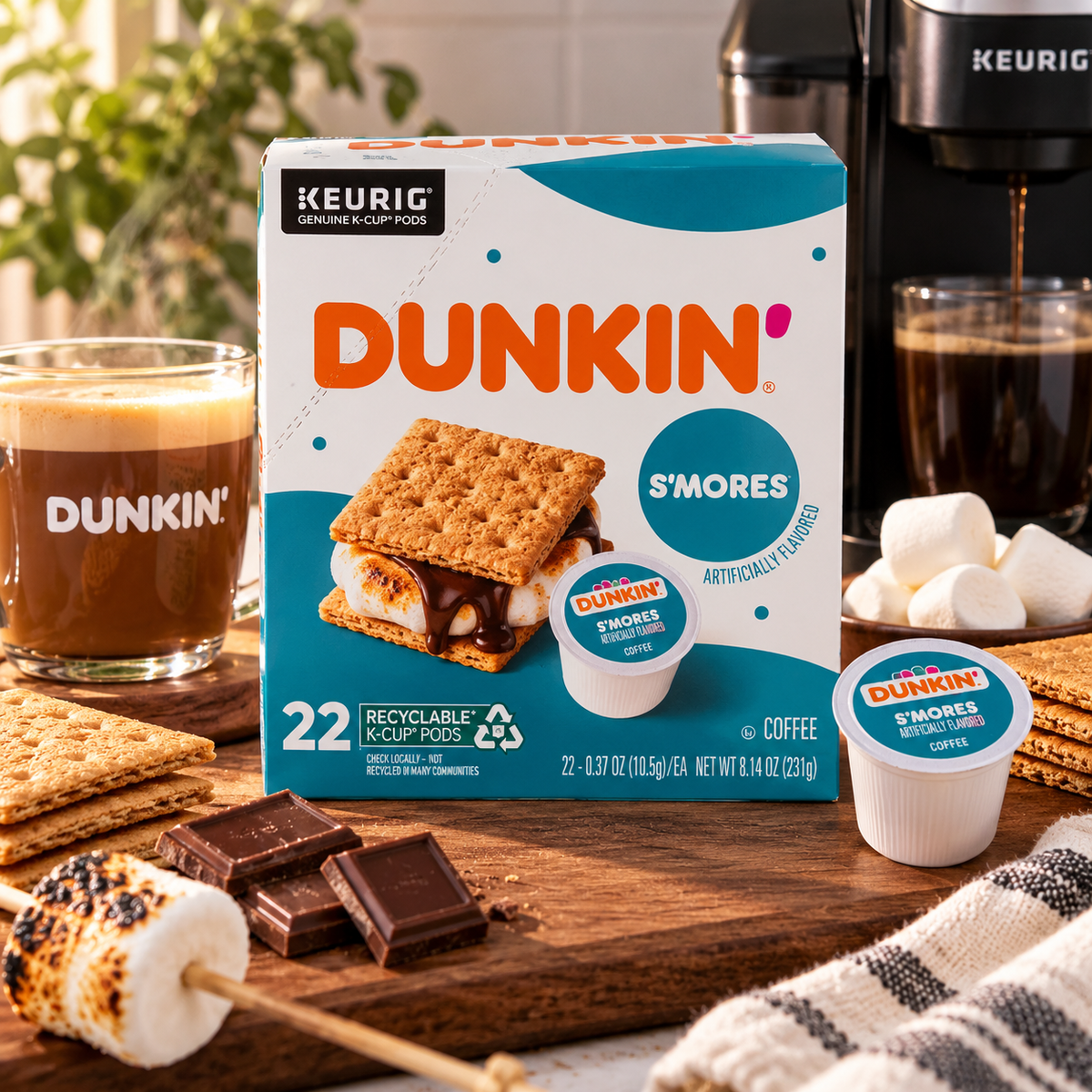 Dunkin’ S’mores Flavored Coffee K-Cup Pods – 22 Count