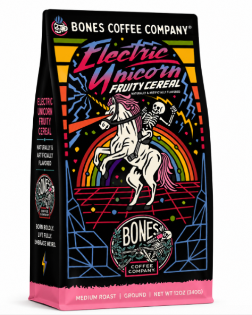 Bones Coffee Electric Unicorn Flavored Ground Coffee – 12 oz