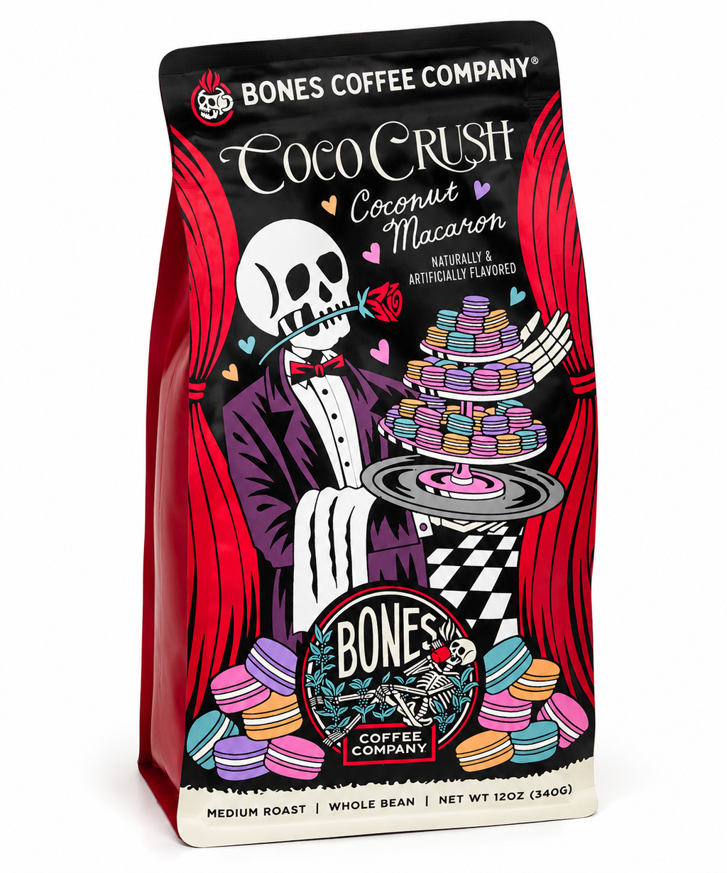 Front Bones Coco Crush Coconut Macaron Coffee whole Bean 12 oz