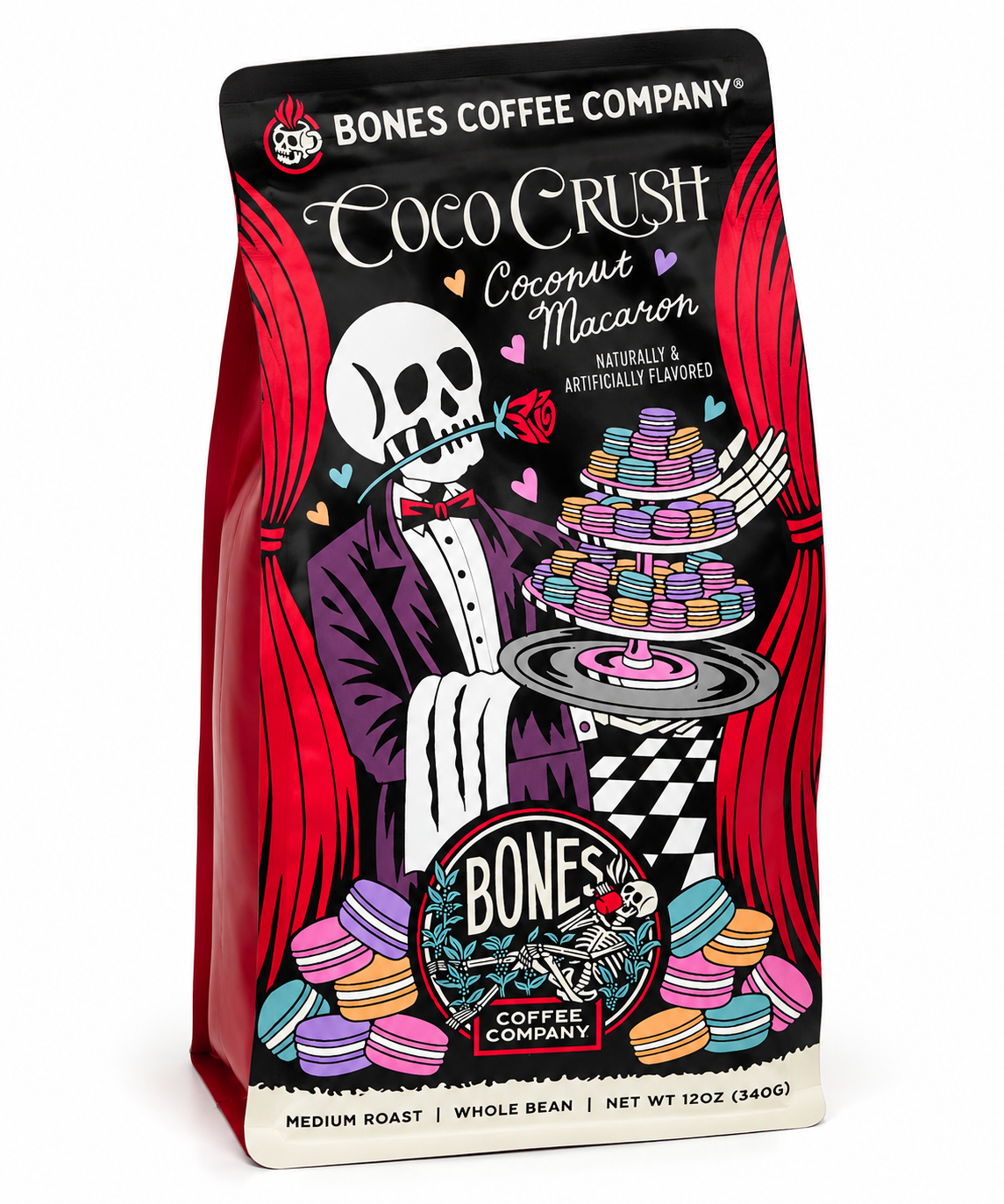 Front Bones Coco Crush Coconut Macaron Coffee whole Bean 12 oz