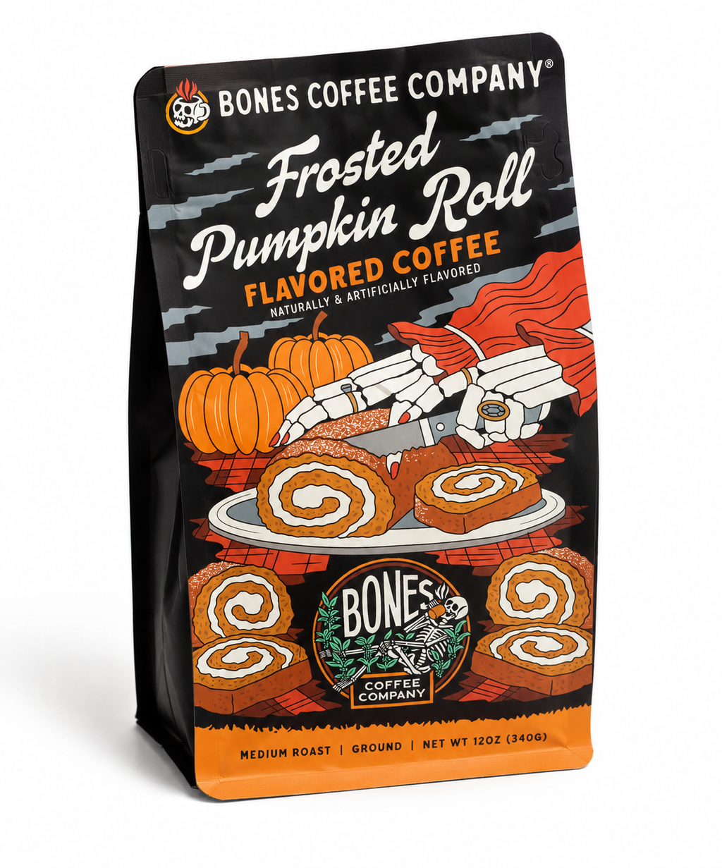 FRONT Frosted Pumpkin Roll Flavored Ground Coffee – 12 oz
