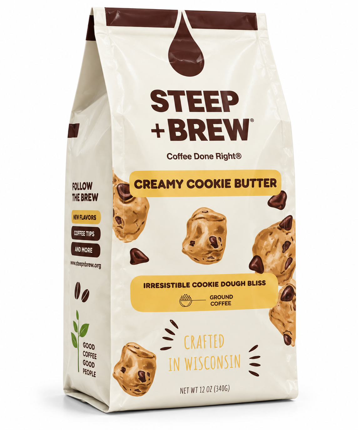 Steep + Brew Creamy Cookie Butter Flavored Ground Coffee – 12 oz