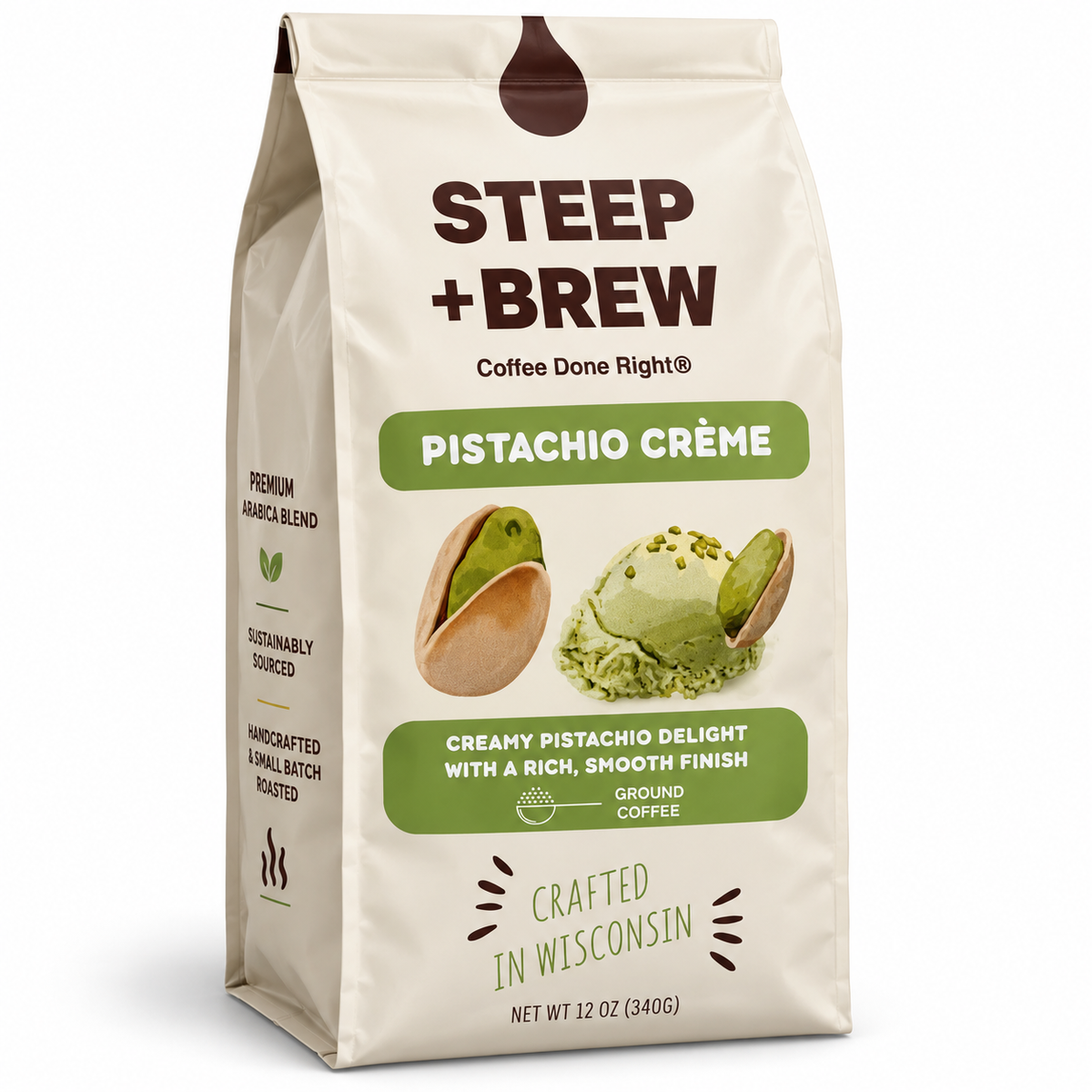 Front Steep + Brew Pistachio Crème Flavored Ground Coffee, 12 oz