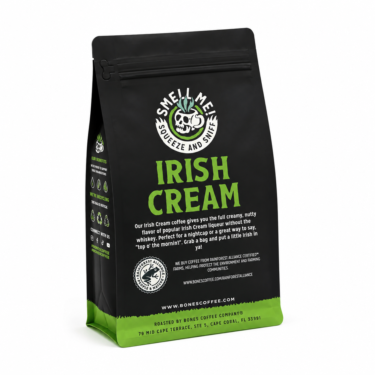 Bones Coffee Irish Cream Flavored Ground Coffee – 12 oz