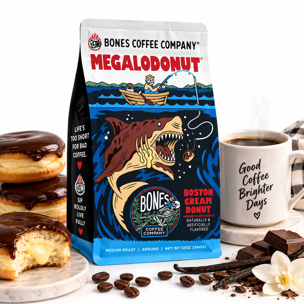 Lifestyle Megalodonut Boston Cream Donut Flavored Ground Coffee – 12 oz