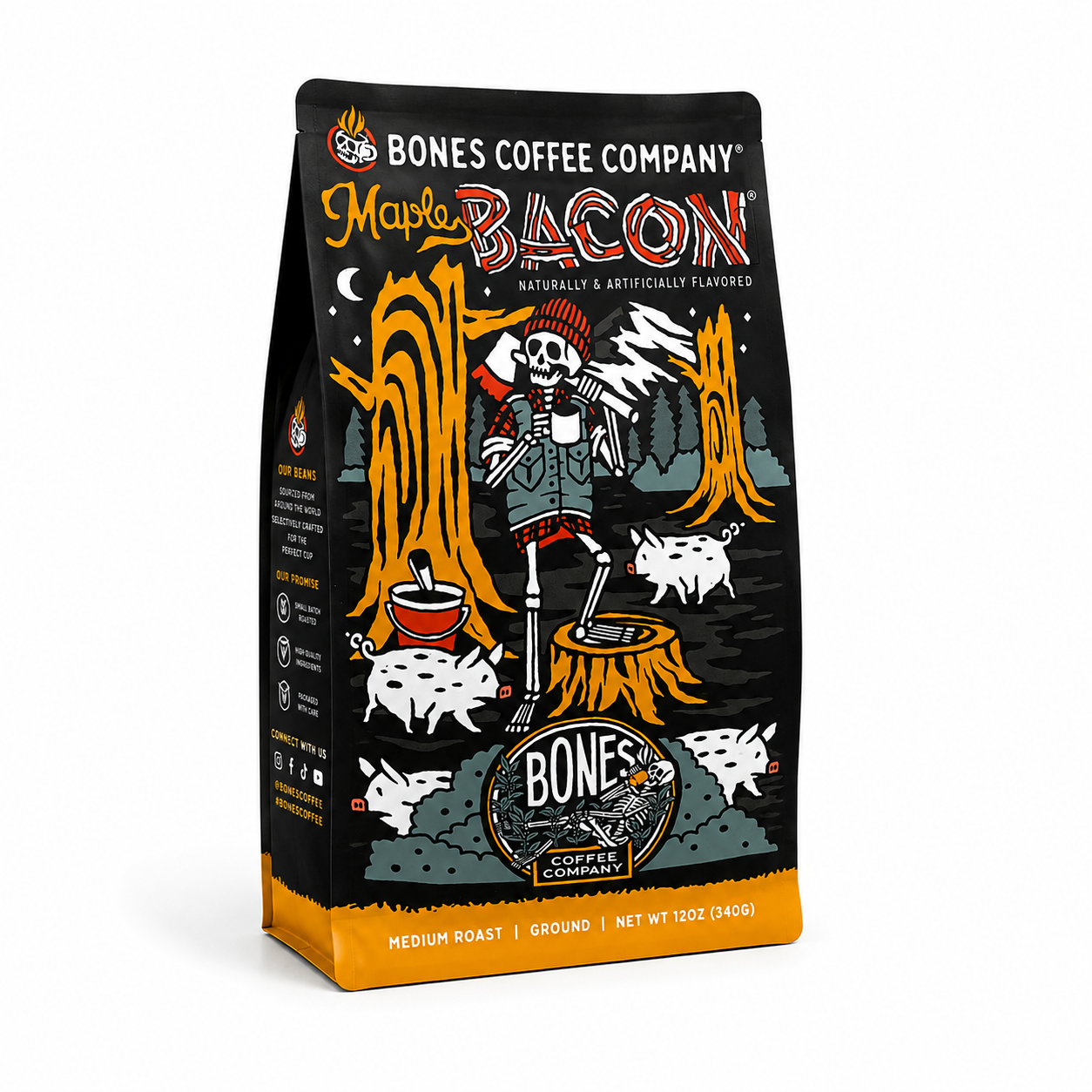 Bones Coffee Company Maple Bacon Flavored Ground Coffee – 12 oz