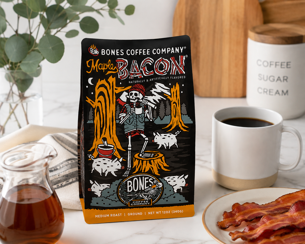 Bones Coffee Company Maple Bacon Flavored Ground Coffee – 12 oz