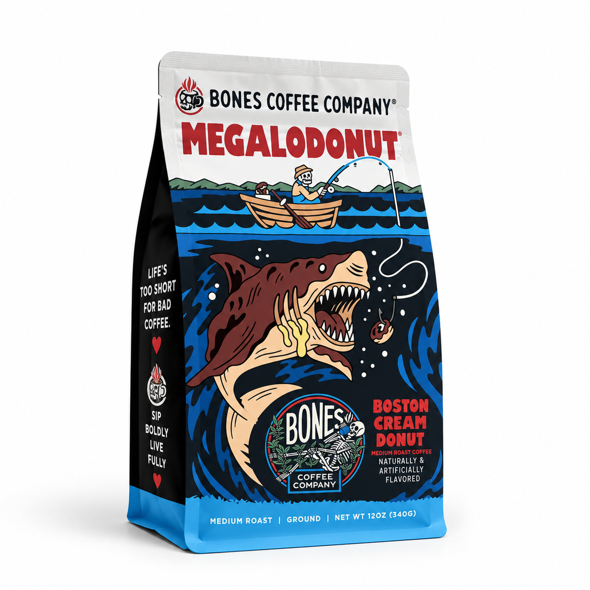 Front Megalodonut Boston Cream Donut Flavored Ground Coffee – 12 oz