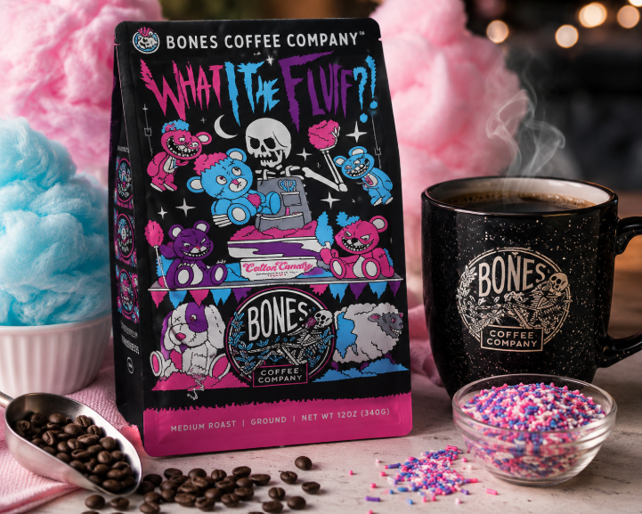 Bones Coffee What The Fluff?! Cotton Candy Ground Coffee – 12 oz