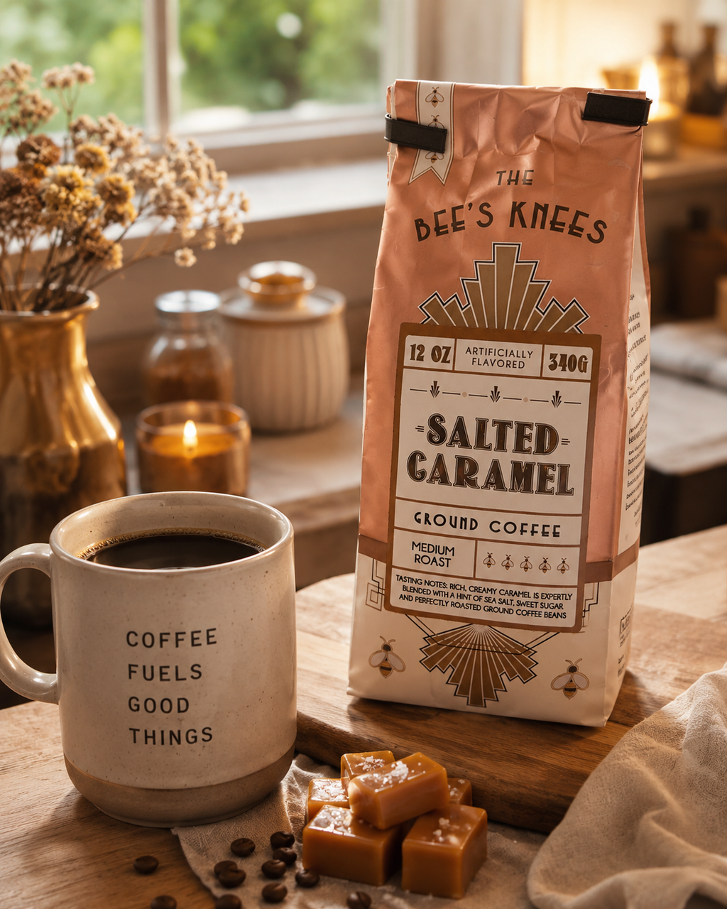 The Bee's Knees Salted Caramel Ground Flavored Coffee – 12 oz Medium Roast