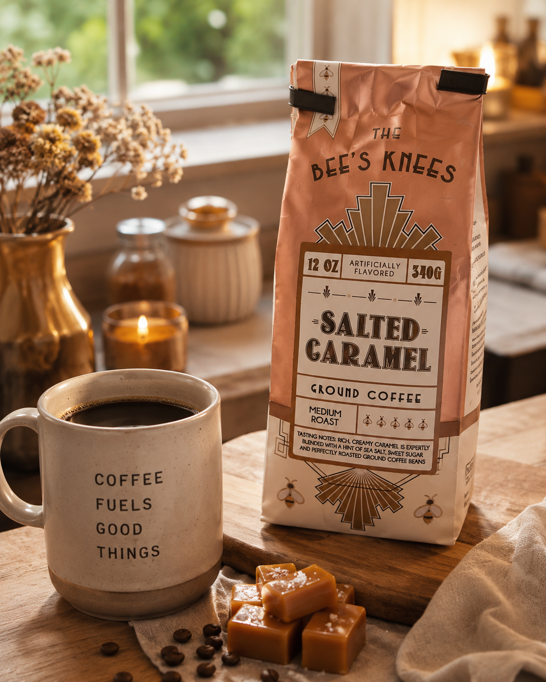 The Bee's Knees Salted Caramel Ground Flavored Coffee – 12 oz Medium Roast